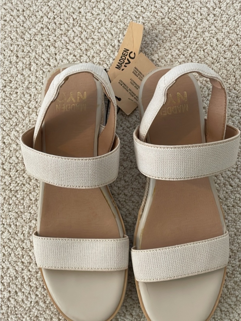 Madden Girl Women's Cream Elastic Strap Sandals